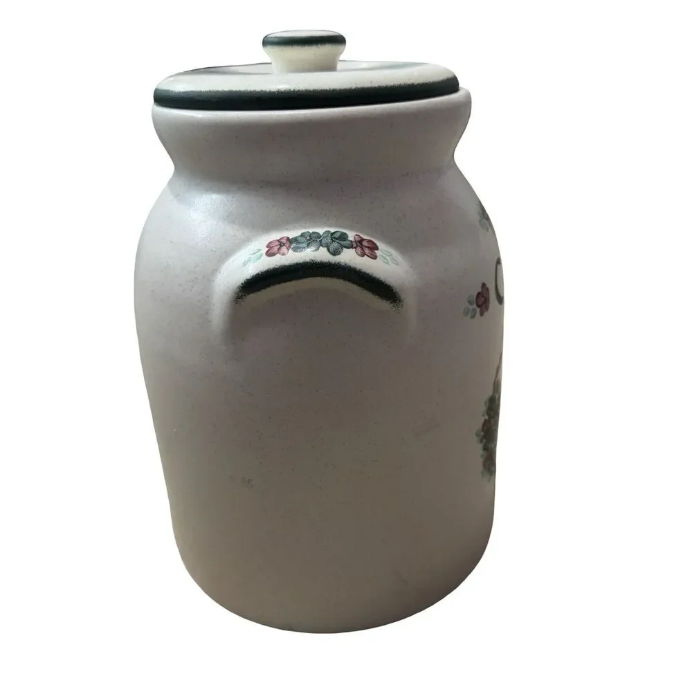 Vintage Crock  Stoneware Pottery Homemade Cookies Cookie Jar Floral Heart Large